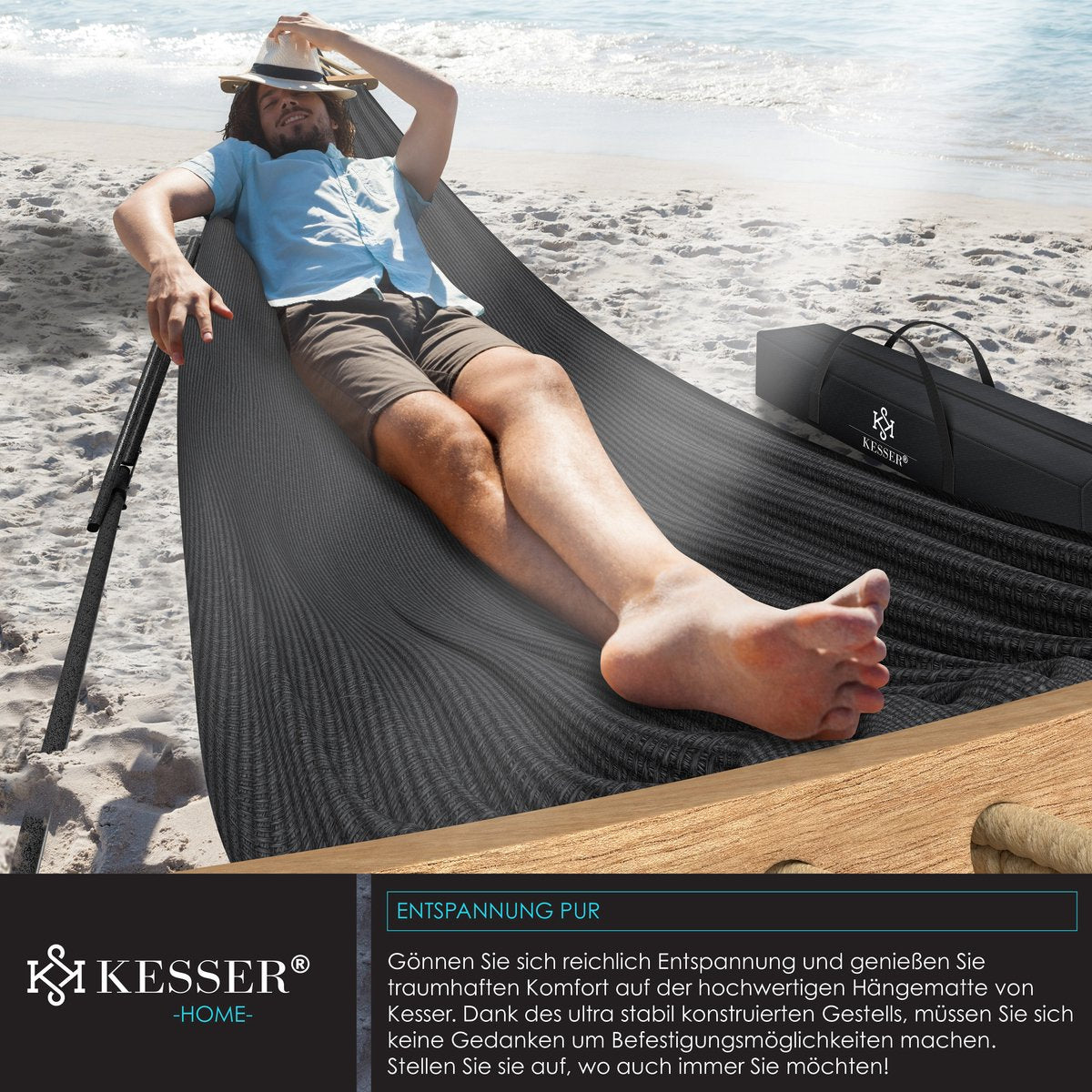 KESSER® Hangmat Vill 120kg Draagvermogen voor Binnen & Buiten met Frame Metaal Opvouwbaar - Antraciet