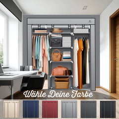 KESSER® Kledingkast in Stof en Metaal 150x45x175cm - opvouwbaare Garderobekast Stabiel met Kledingstang & Planken, Inclusief 5x Kledinghangers Kleerkast - Legplank Kast voor Slaapkamer met Kledingrek - Grijs