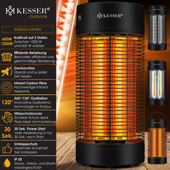 KESSER® Elektrische Verwarming - Terrasverwarmer met IP55 - 53cm - Zwart