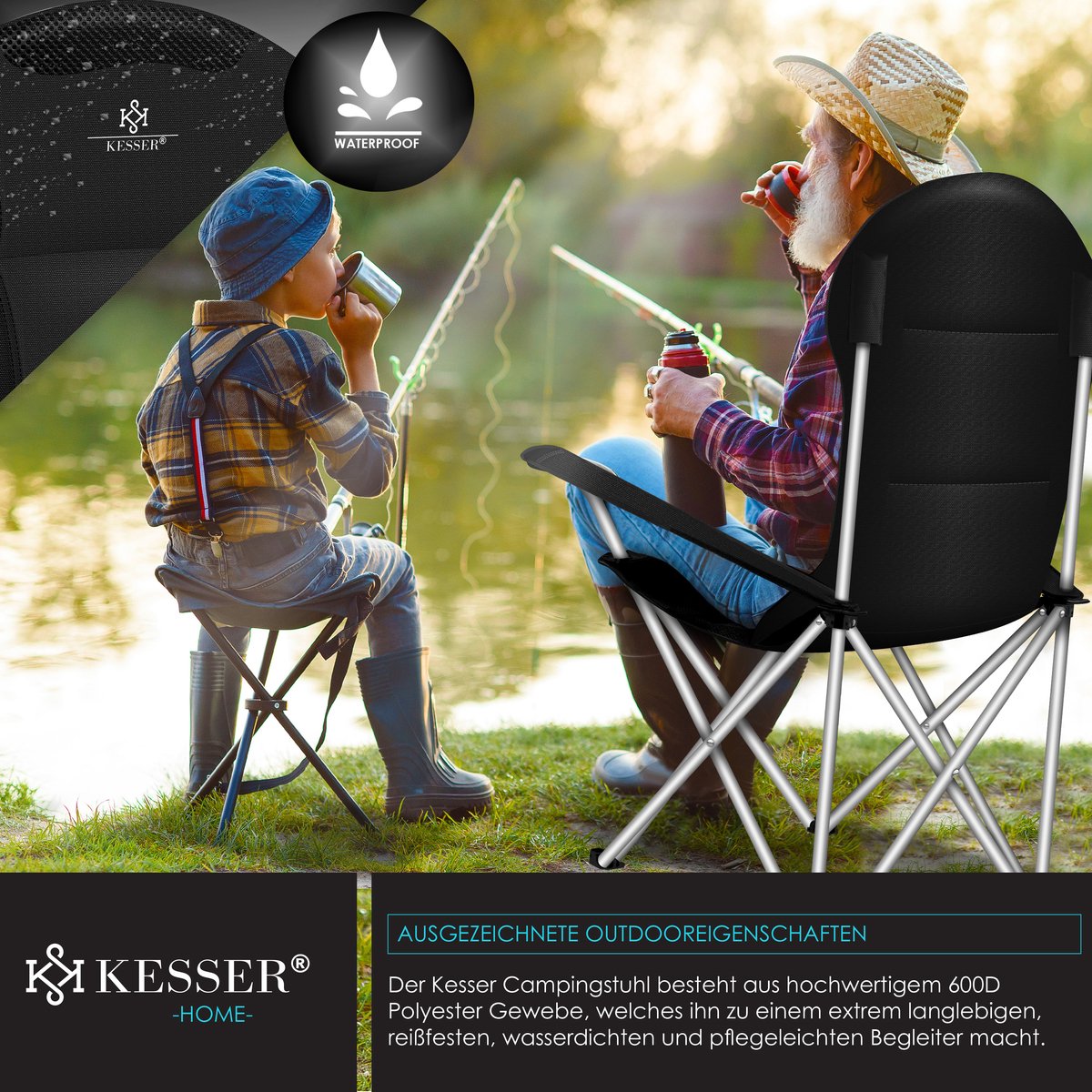 KESSER® Campingstoel - Visstoel - Vouwstoel - Zwart