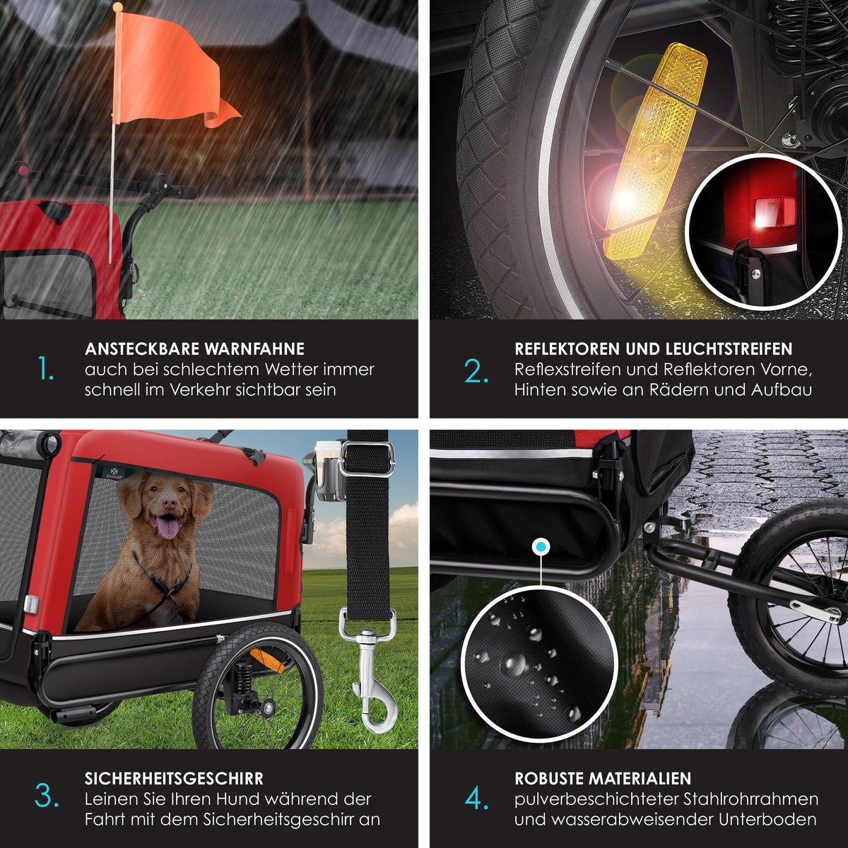 KESSER® Hondenfietskar tot 40 kg 3in1 Hondenbuggy - Fietskar Hond Jogger - Rood