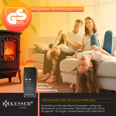 KESSER® Elektrische Haard met Ventilatorkachel 2000W Elektrische Sfeerhaard Verwarming LED Haard effect Vlam Effect Kachel & Afstandsbediening Geluidsarm Verstelbaar - Zwart