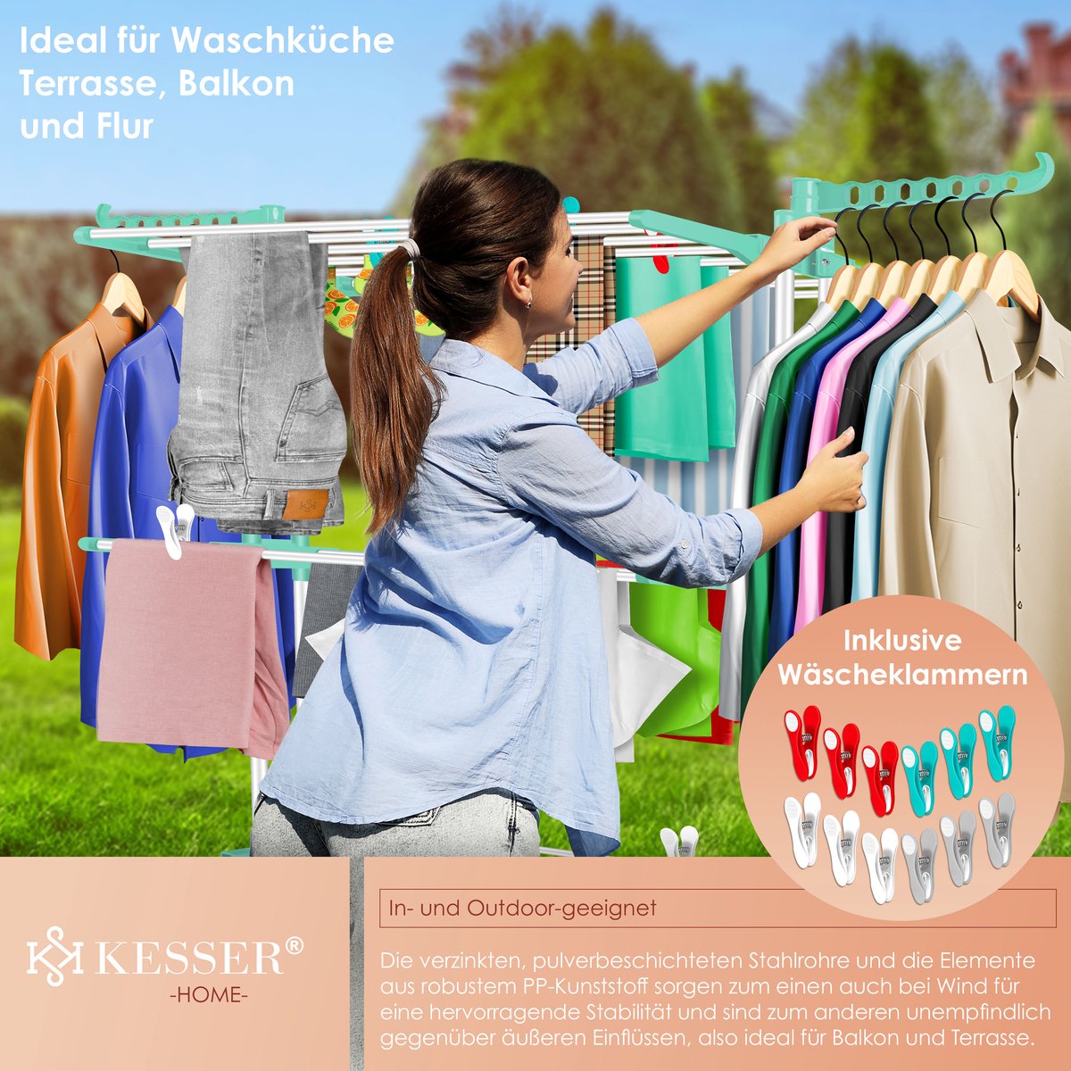 KESSER® Droogrek inklapbaar - Wasrek - Wit / Mintgroen