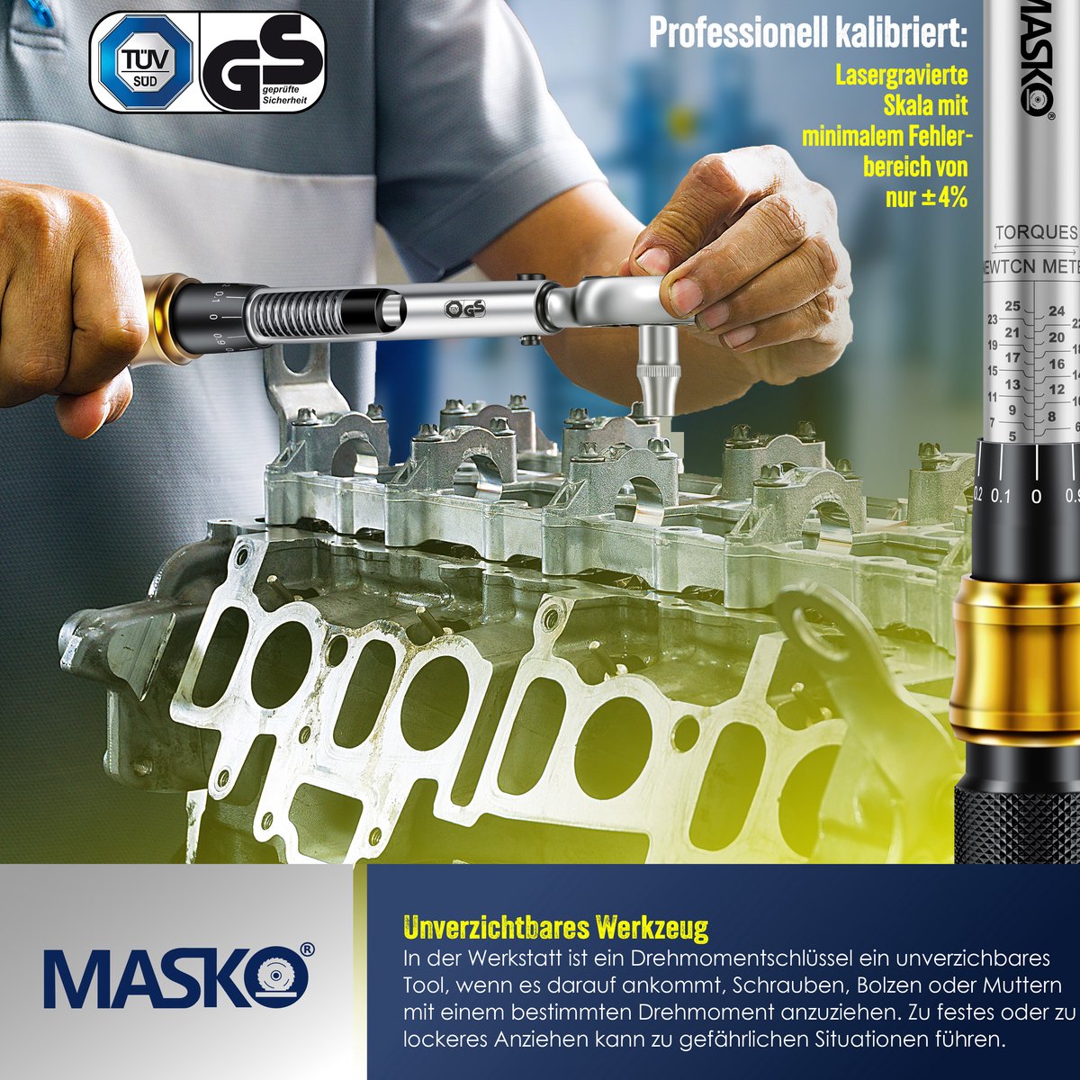 MASKO® Momentsleutel - Gereedschapset - Ratelset 5-25Nm - Goud