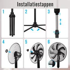 Aigostar Statiefventilator - Ventilator Staand - Verstelbaar - 50W - Zwart •