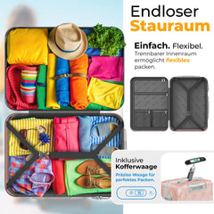 KESSER® Kofferset 3-delig | Reiskoffer met Wielen inclusief Paspoorthouder & kofferweegschaal & bagagelabel | Trolley Reiskofferset met groote Koffers & Handbagage / Ruimbagage - Nude Grey