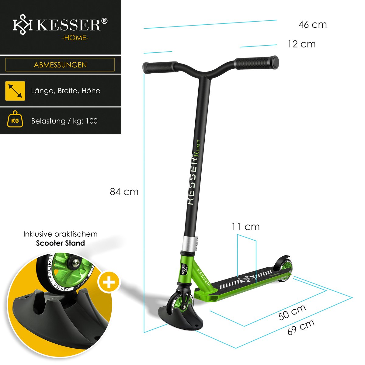 KESSER® Stuntstep - Step voor Volwassenen en Kinderen - Groen