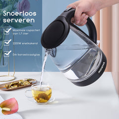 Aigostar Glazen Waterkoker - LED - 1,7L - 2200W - Zwart •