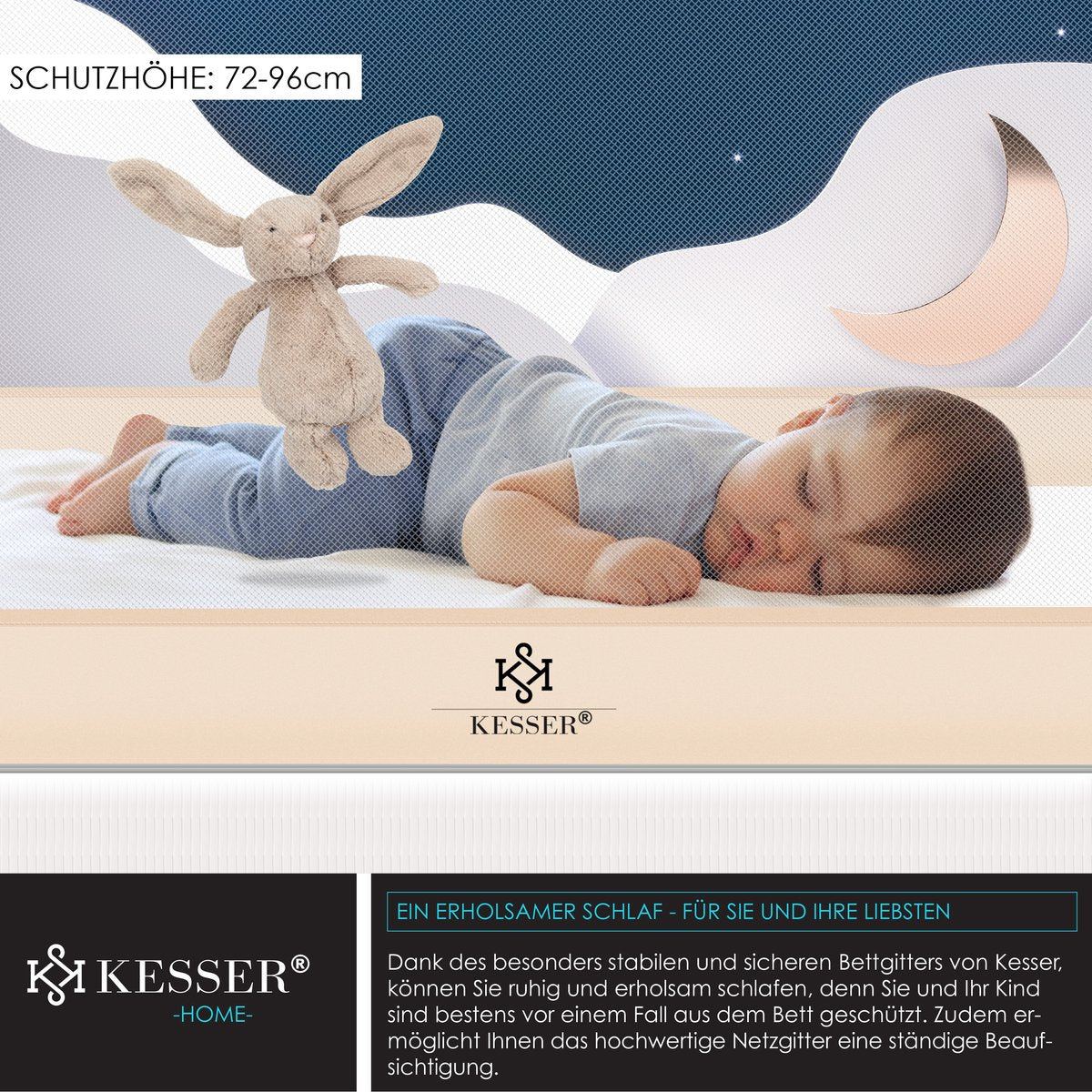 KESSER® bedhekje - Bedhek Kinderbedhek voor kinderen Baby bedhek Valbeveiligingsbed voor Bed & boxspring - 180cm, Beige
