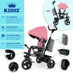 KIDIZ® 5in1 Kinderfiets - Loopfiets - Driewieler - Roze •