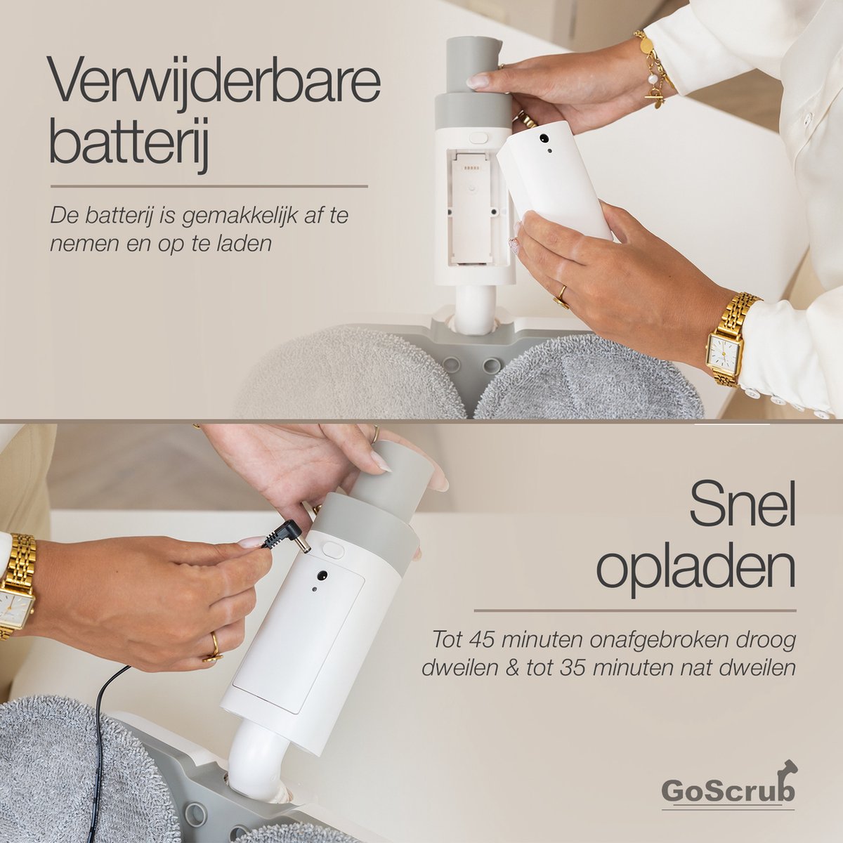 GoScrub® Elektrische Dweil - Draadloos - Vloerreiniger voor Harde en Houten Vloeren - Stille en Wendbare Mop - Efficiënt Dweilsysteem met Oplaadbare Accu