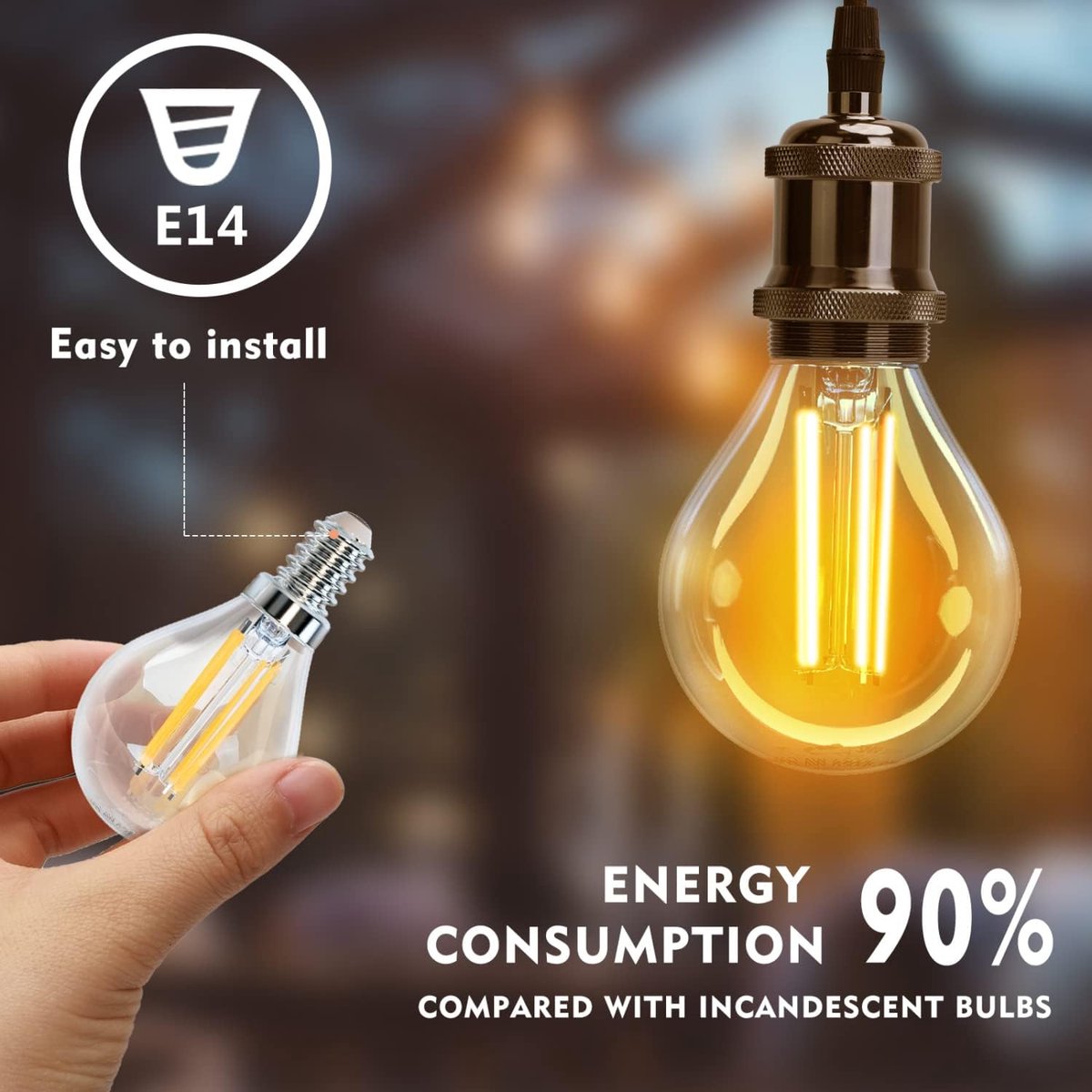 E14 LED lamp - Dimbaar - Filament lamp - 4W - 5 stuks - Aigostar