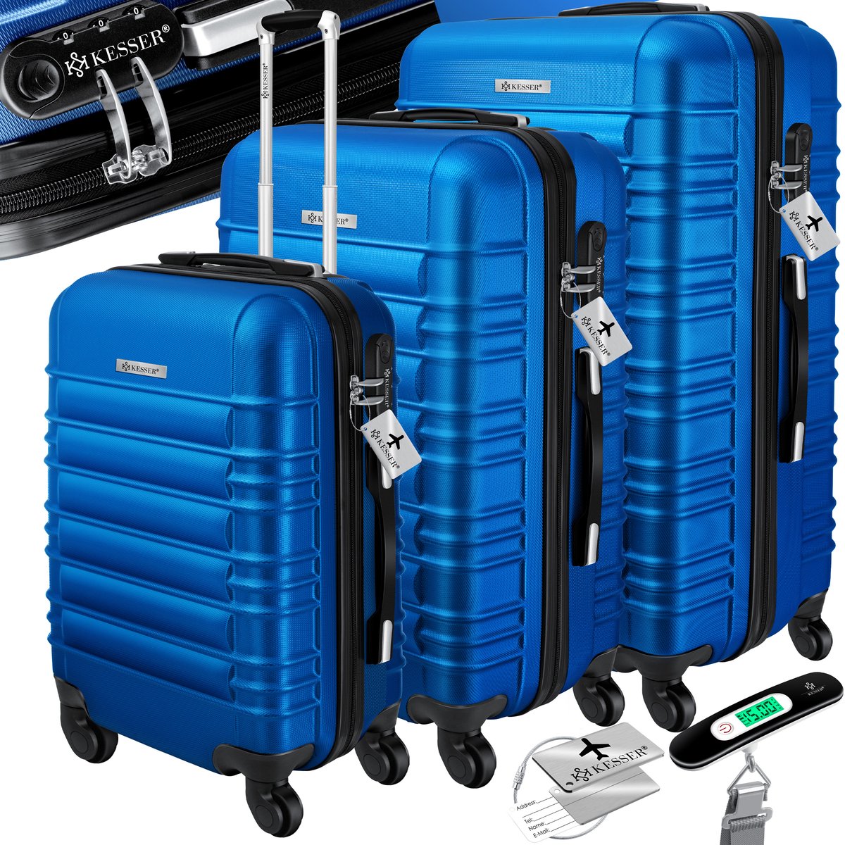 KESSER® Reiskofferset - 3-delig - ABS- Kofferset - Blauw