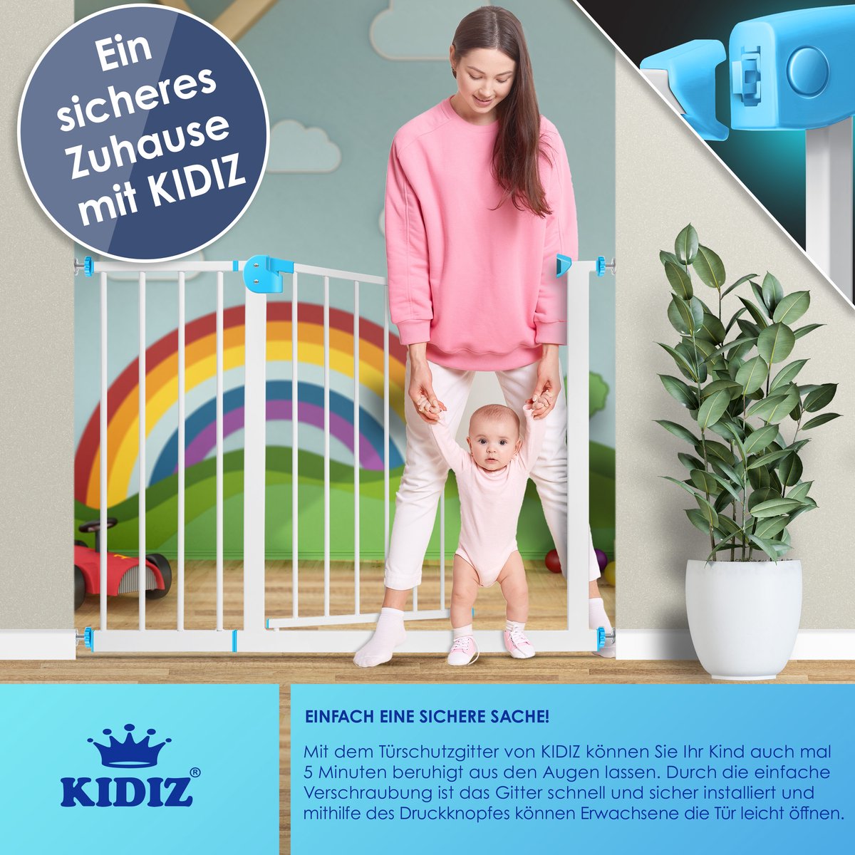 KIDIZ® Traphekje zonder boren - Veiligheidshekje - 74-87cm - Wit