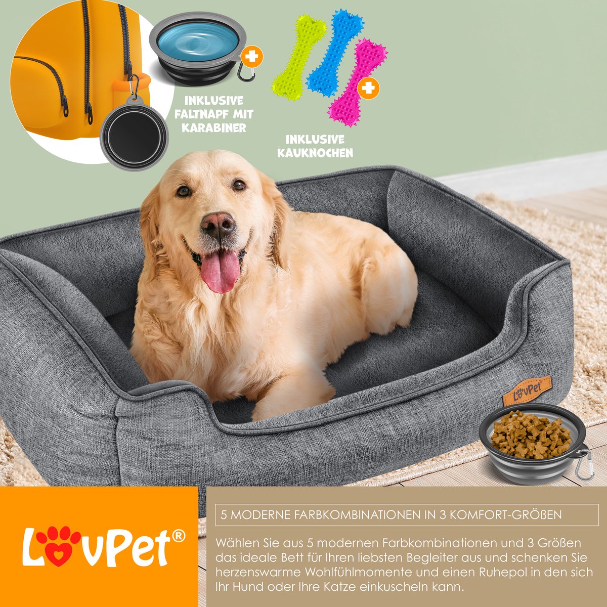 LovPet® Hondenbed - Hondenmand - 70x55x21 cm - Grijs