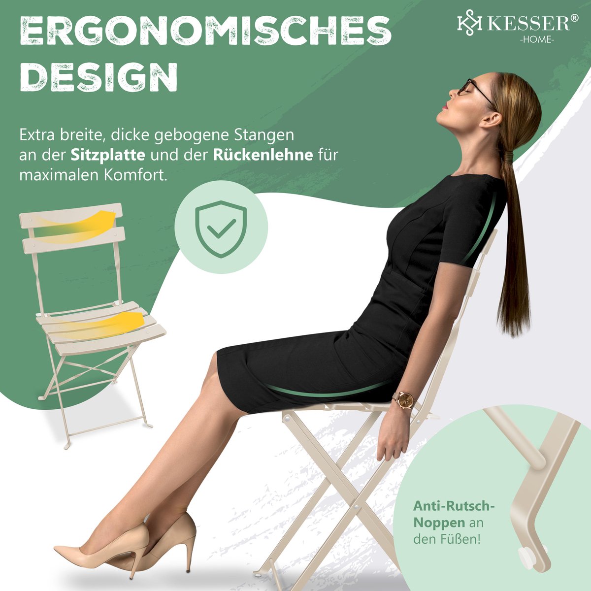 KESSER® Bistroset 3-delige Tafel met 2 inklapbaar stoelen - Balkonset Bistrotafel Bistrostoel Vouwmeubels Tuinset Zitgroep Metalen Tuintafel - Cappuccino