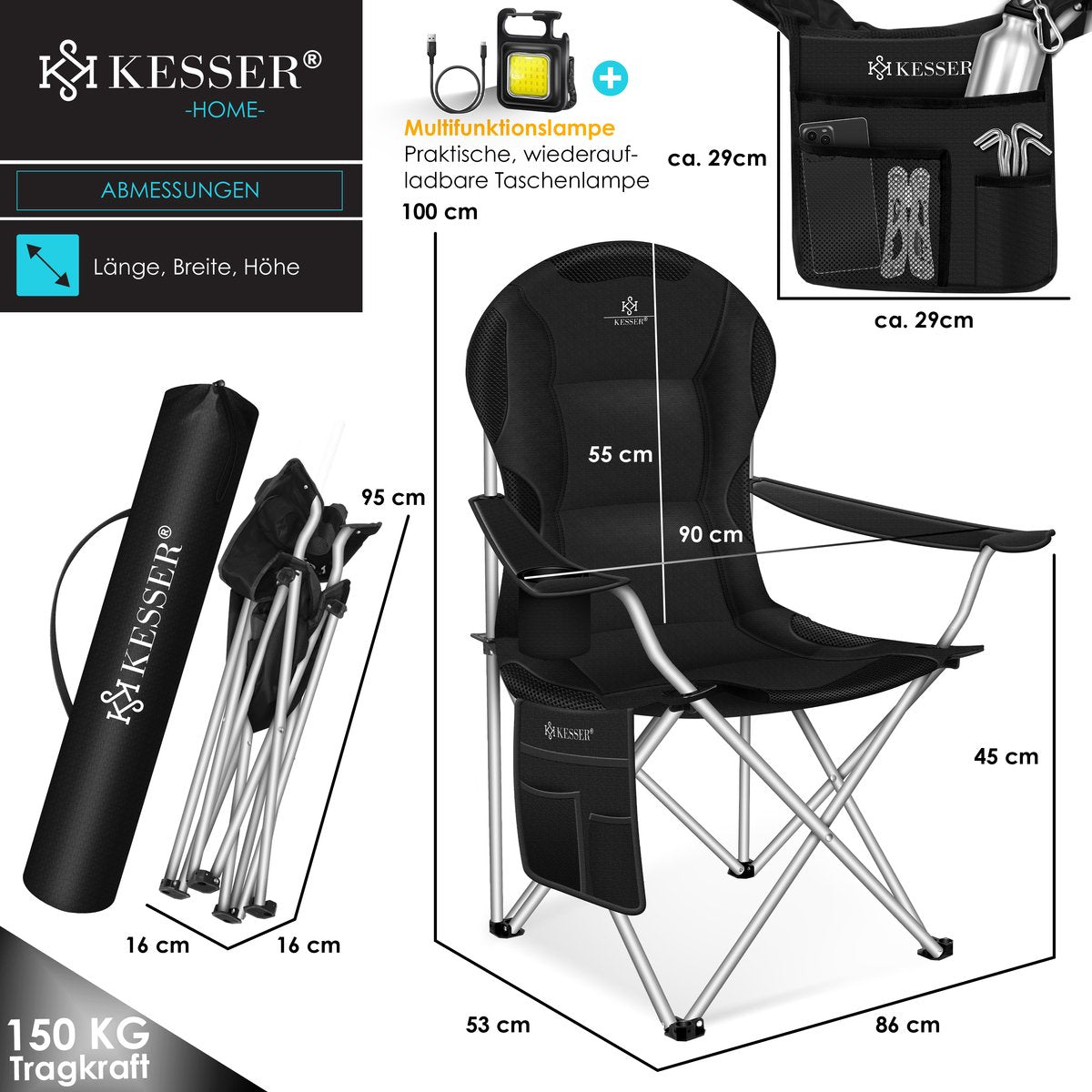 KESSER® Campingstoel - Visstoel - Vouwstoel - Zwart
