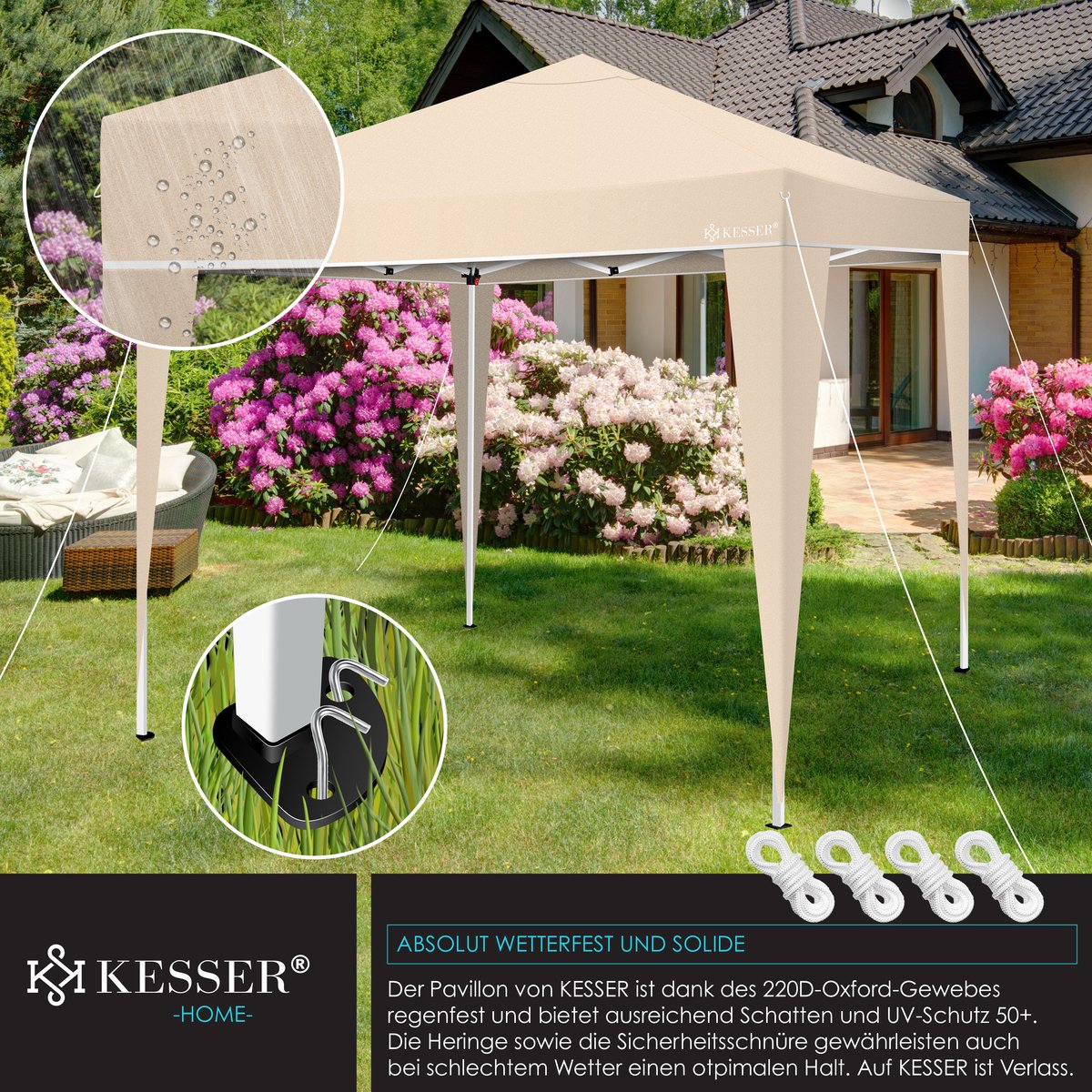 Partytent - opvouwbaar - 3x3 - Paviljoen - Beige - KESSER®