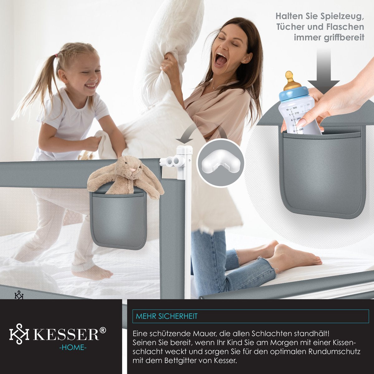 KESSER® Bedhekje - Kinderbedhek - Babybedhek - 200cm - Lichtgrijs