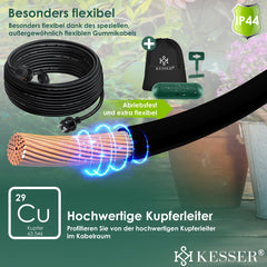 KESSER® Verlengkabel 40 meter voor binnen en buiten IP44 - Zwart