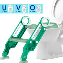 KIDIZ® Toiletbril voor kinderen Kindertoiletbril Toilettrainer met Trap en Handgrepen Opvouwbare Kindertoiletbril Potjestrainer Leren Potje Comfortabel Kussen en Brede Treden Toilettrappen In Hoogte Verstelbaar - Groen