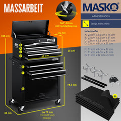 Masko® Werkplaatswagen - Gereedschapswagen - 9 vakken - Zwart