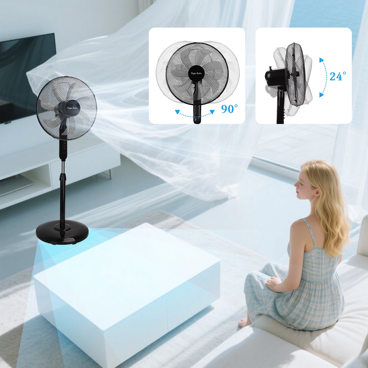 Taylow Swoden Statiefventilator - Ventilator Staand - Verstelbaar - 50W - Zwart