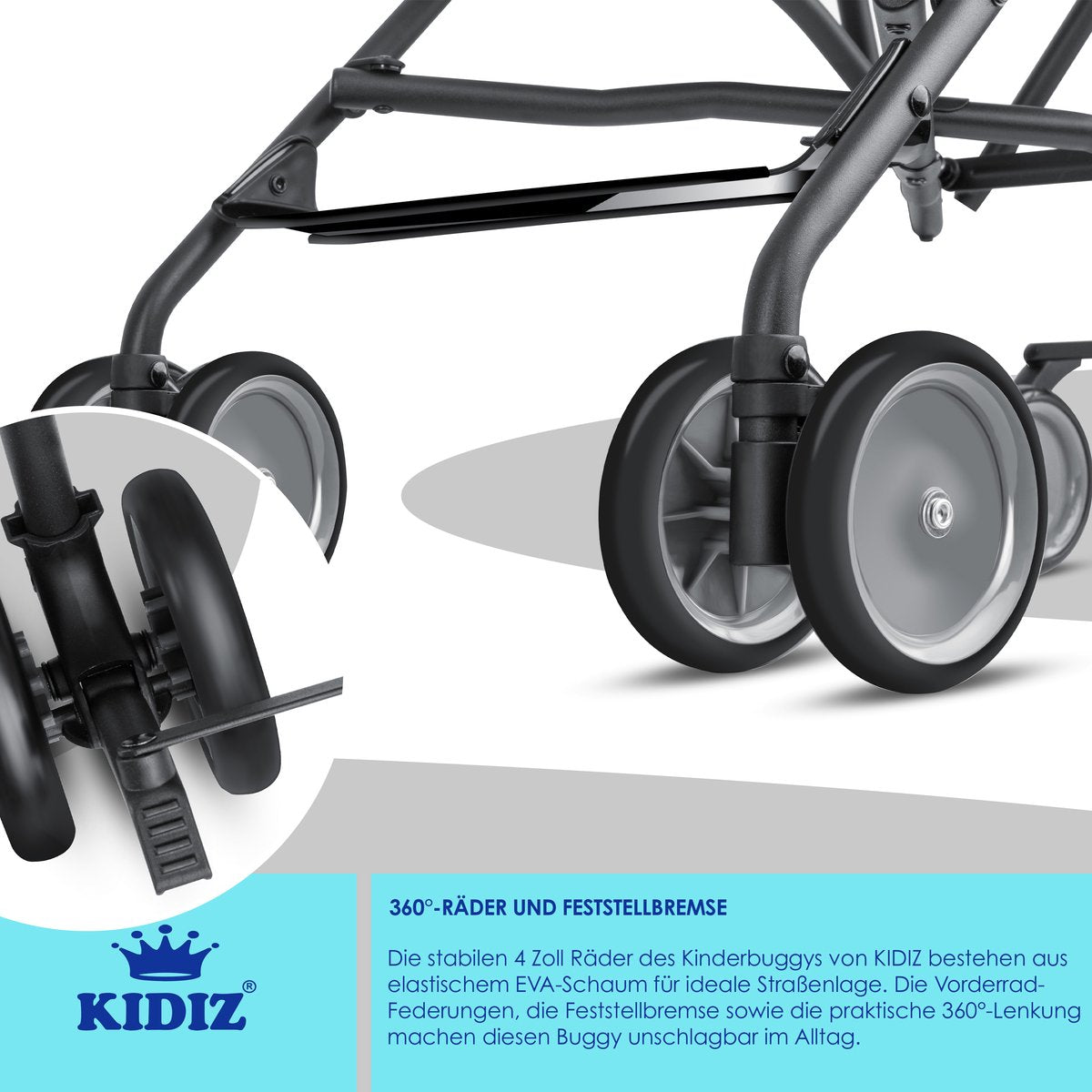 KIDIZ® Kinderwagen - Wandelwagen - Kinderbuggy - Antraciet