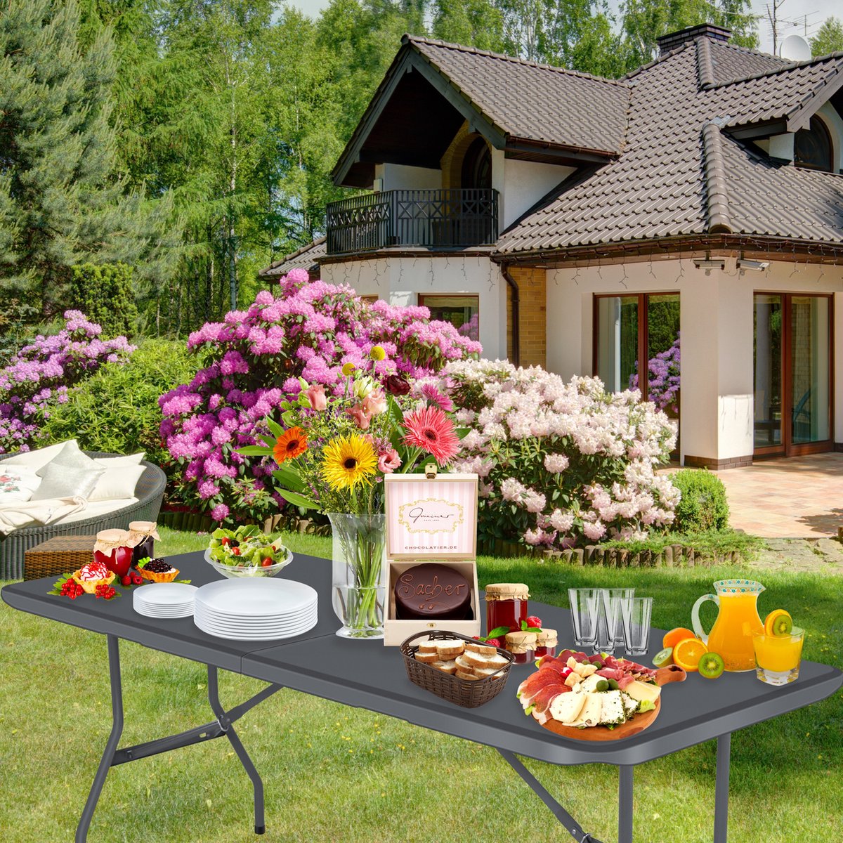 KESSER® Inklapbare Tafel - Campingtafel - Klaptafel - 183x76cm - Antraciet