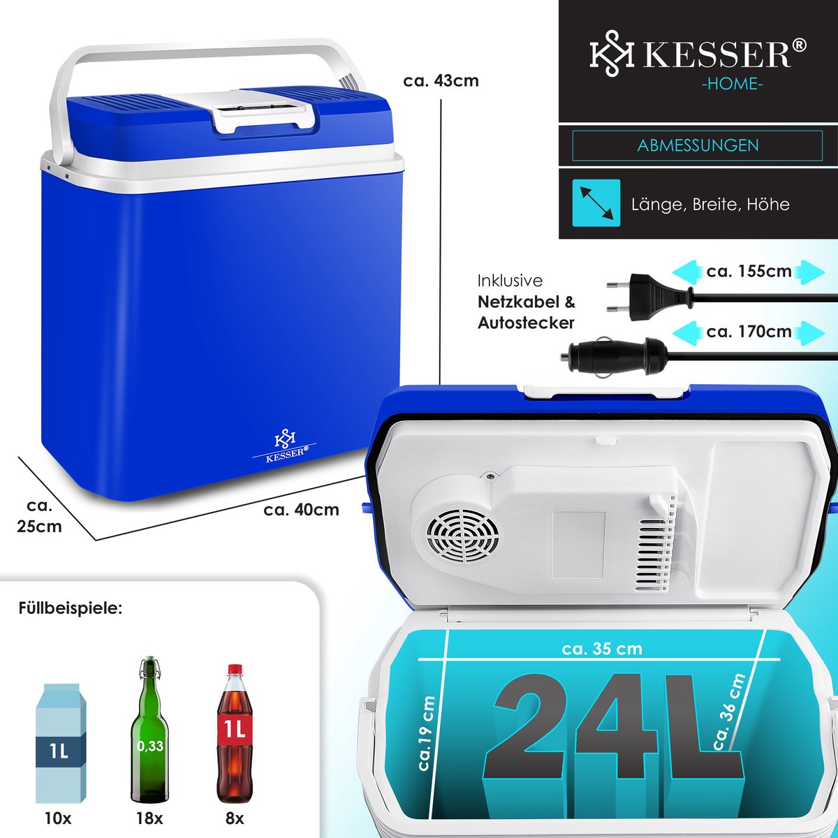 Koelbox Elektrisch – 12V en 230 volt - Coolbox - Frigobox - 24L – Blauw