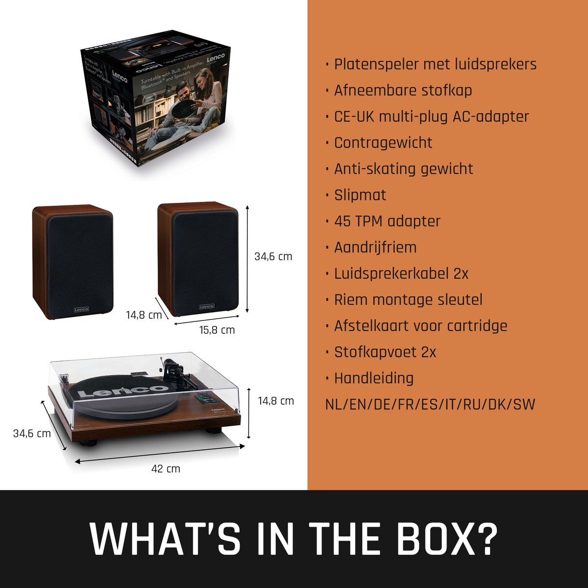 Lenco Platenspeler met Bluetooth - Twee externe Speakers - Ingebouwde Versterker - Lenco Expertise lijn - LS-600WA - Bruin •