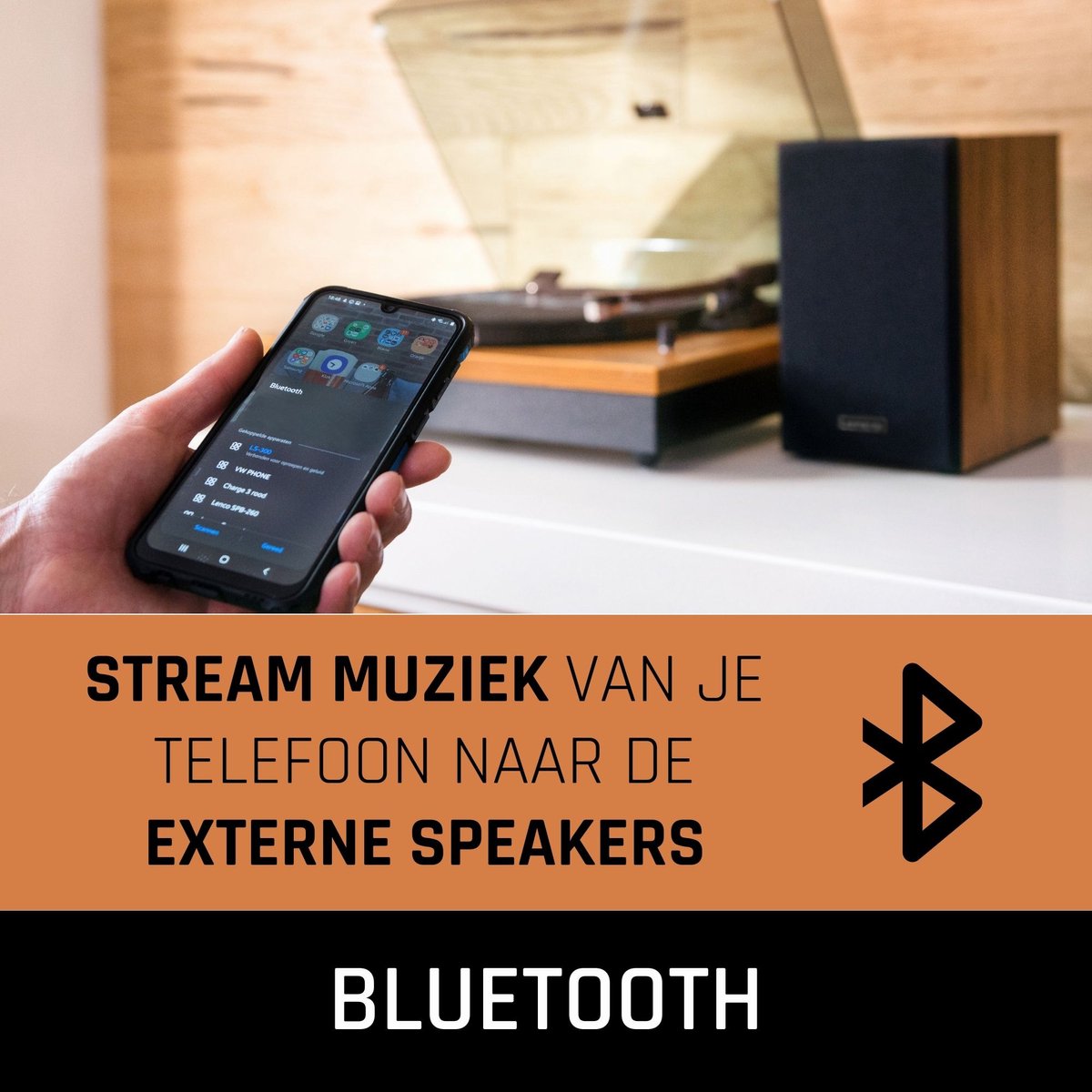 Lenco Platenspeler met Bluetooth - Twee externe Speakers - Auto-stop - LS-300WD - Hout