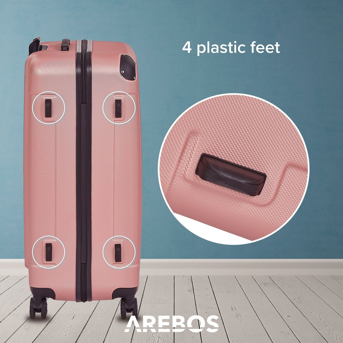 AREBOS Kofferset - Kofferset 3 delig - Reiskoffer set - 360° zwenkbare wielen - M-L-XL - Rosé Goud