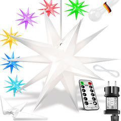 KESSER® LED Kerst Ster 3D, LED Verlichting met Timer, Kerstster Lampjes voor Binnen en Buiten, Kerstverlichting Advent Ster Verlichte Hangend, Warm Wit Licht - Kleurrijk / 45 cm, met afstandsbediening