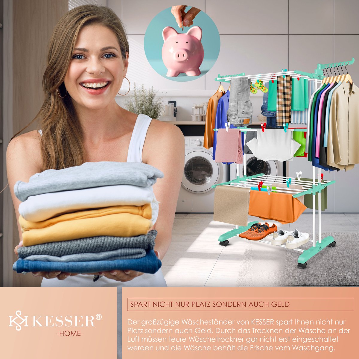 KESSER® Droogrek inklapbaar - Wasrek - Wit / Mintgroen
