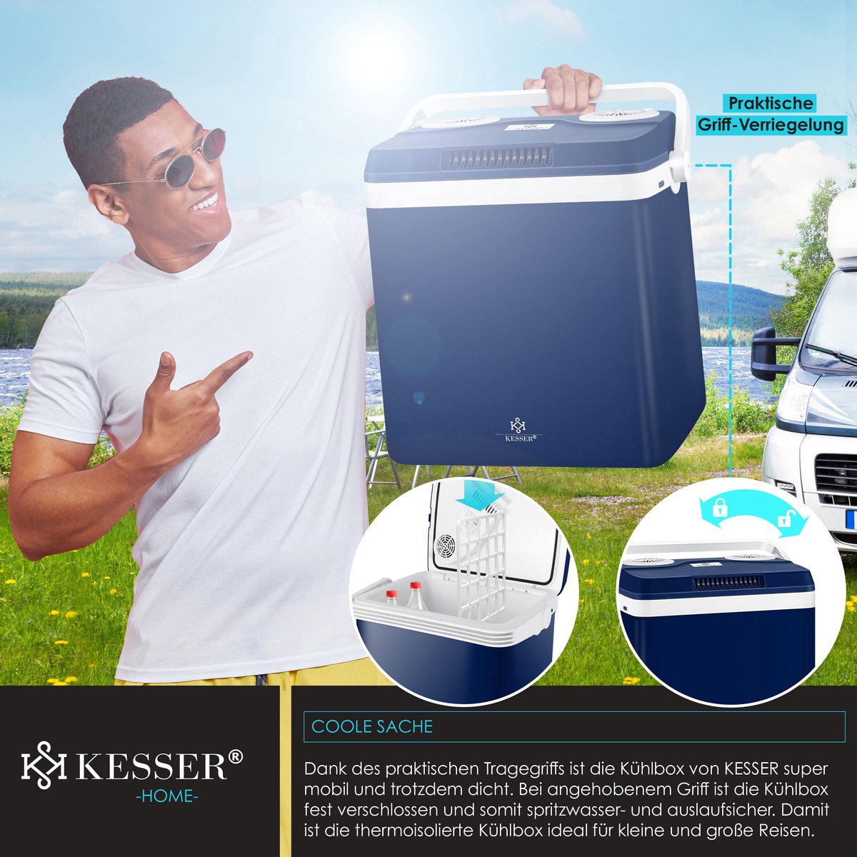 KESSER® Thermo-Elektrische Koelbox – 32L – 12V/230V – Marineblauw •