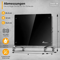 Convectorkachel - Elektrisch - Kachel - Heater - Verwarming - Zwart - 2000W - TRESKO