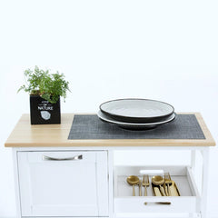 Keukentrolley op wieltjes - Serveerwagen - Wit/Grenenhout - Met lades - Rolwagen keuken