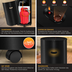 KESSER® Gaskachel Keramisch - 4200W - Terrasverwarmer - Zwart