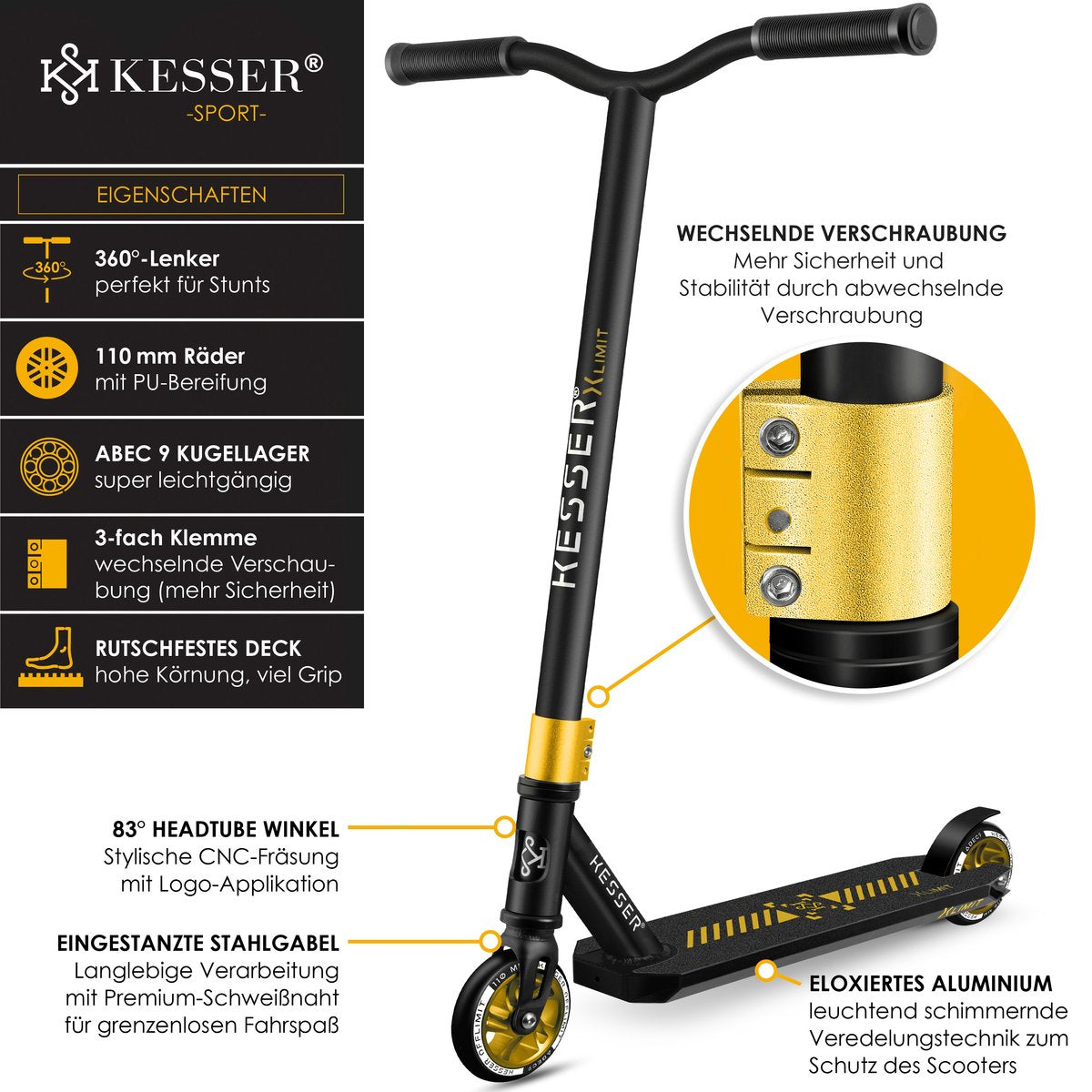 KESSER® Stuntstep - Step voor Volwassenen en Kinderen - Zwart