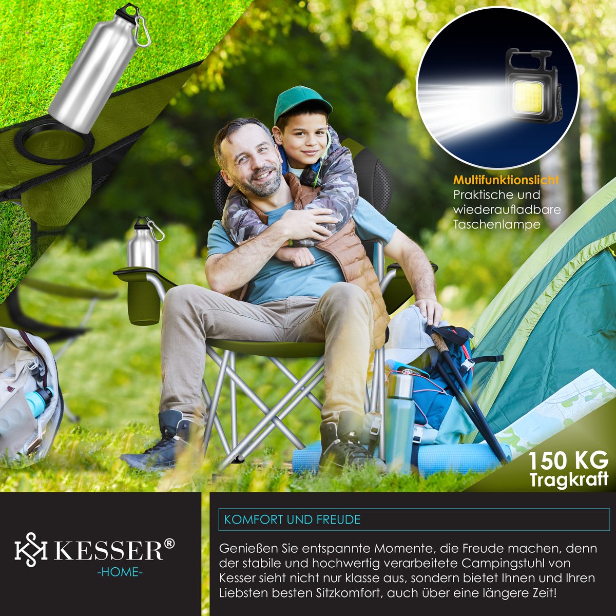 KESSER® Campingstoel - Visstoel - Vouwstoel - Khaki