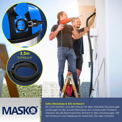 MASKO® Industriële stofzuiger 2300W - Droog- & Natzuigen - Blauw