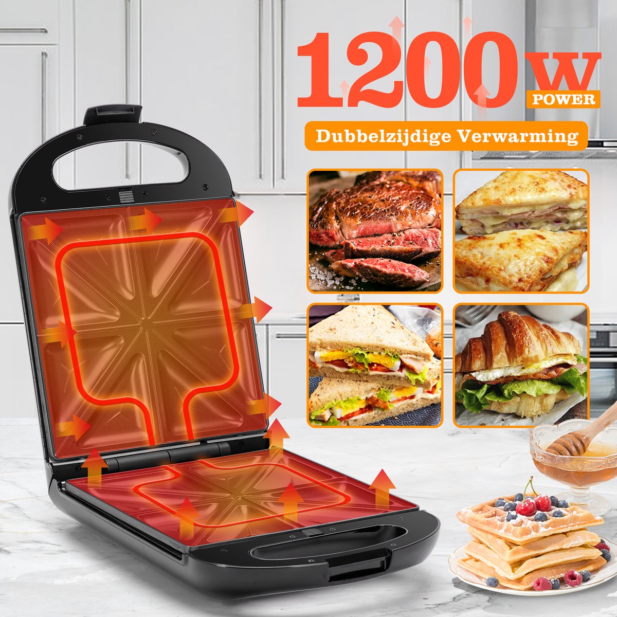 Tosti apparaat - Tosti ijzer - Contactgrill - Wafelijzer - 1200W - Zwart - Taylor Swoden
