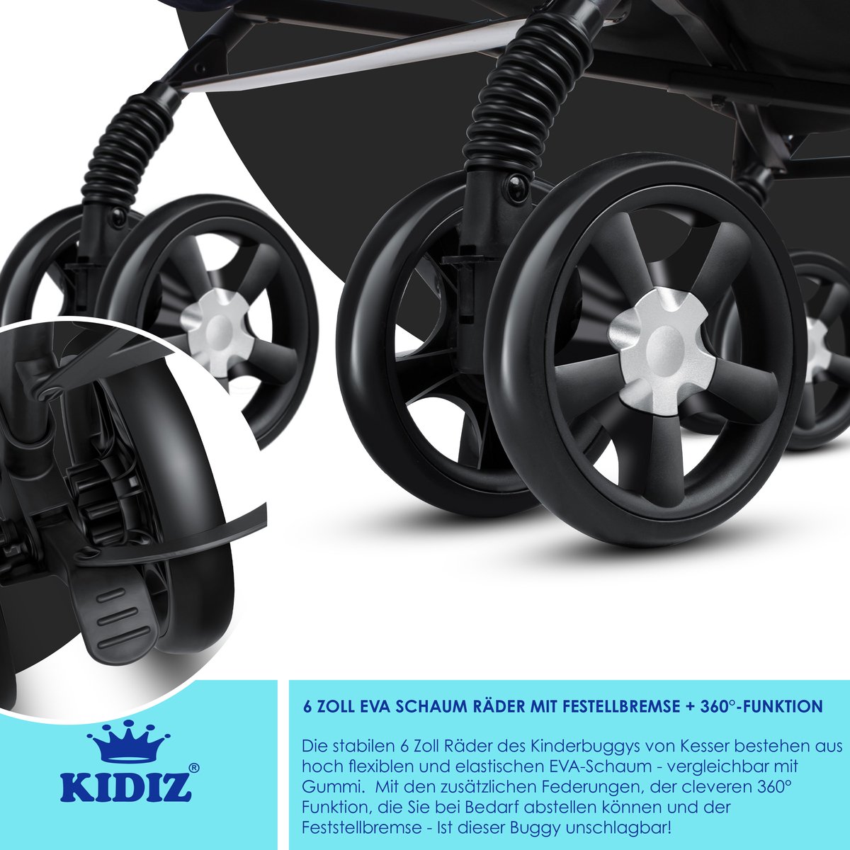 KIDIZ® Kinderwagen / Wandelwagen City-Pro Buggy Kinderbuggy Opvouwbaar Liggende wandelwagen Kinderwagen Opvouwbaar 360° 6-inch wielen Incl. muggennet, voetenzak en regenhoes Opvouwbaar Slaapfunctie - Zwart