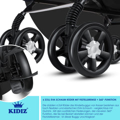 KIDIZ® Kinderwagen / Wandelwagen City-Pro Buggy Kinderbuggy Opvouwbaar Liggende wandelwagen Kinderwagen Opvouwbaar 360° 6-inch wielen Incl. muggennet, voetenzak en regenhoes Opvouwbaar Slaapfunctie - Zwart