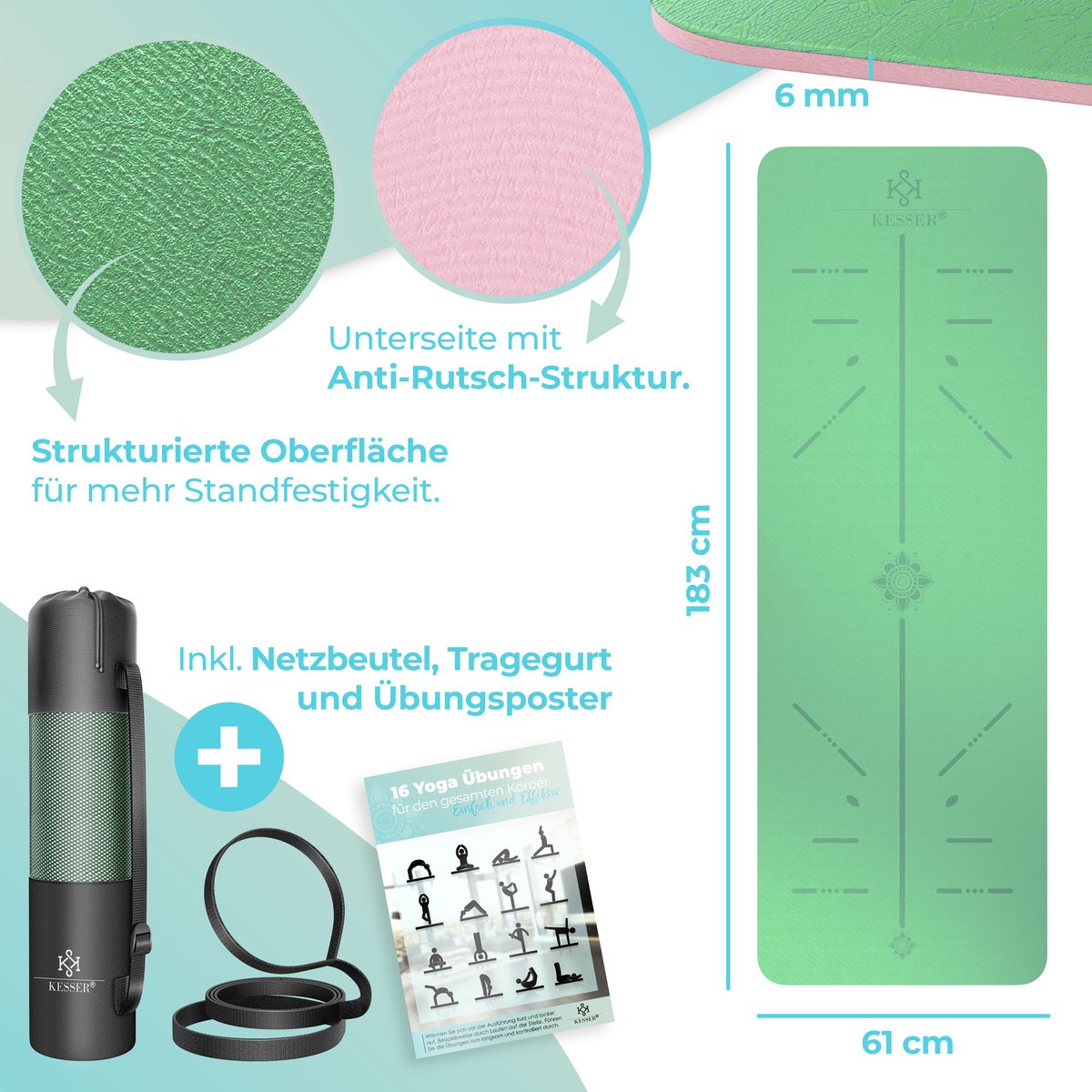 Yoga mat - Fitness mat - Sport mat - Anti slip - Extra dik - Groen