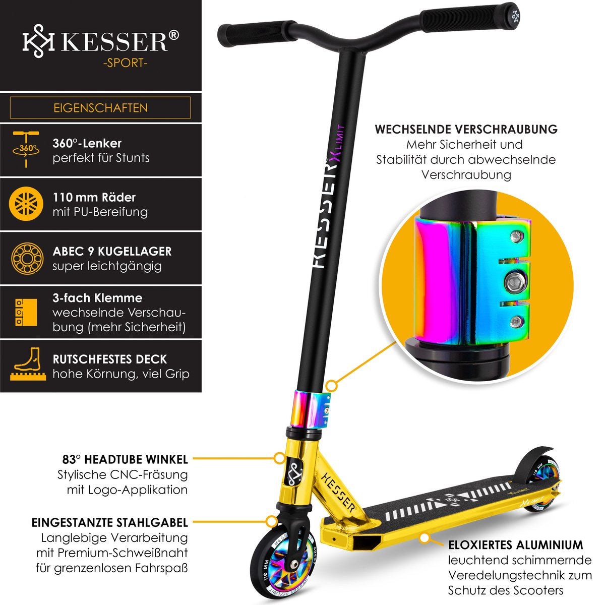 KESSER® Stuntstep voor Volwassenen en Kinderen - Kinderstep - Goud