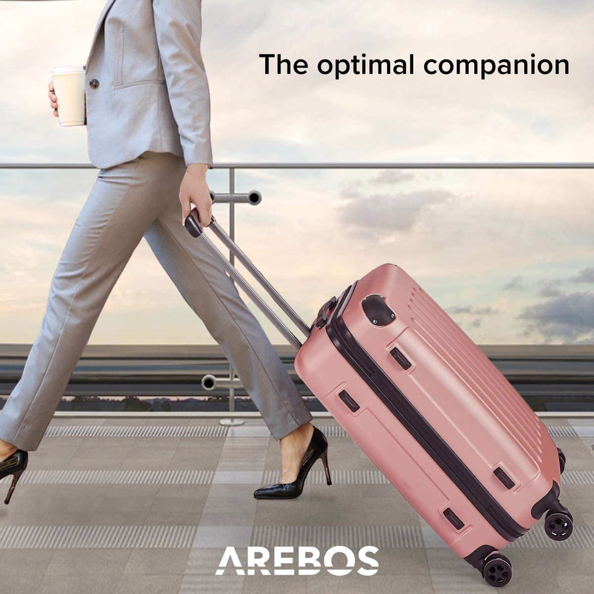 AREBOS Kofferset - Kofferset 3 delig - Reiskoffer set - 360° zwenkbare wielen - M-L-XL - Rosé Goud