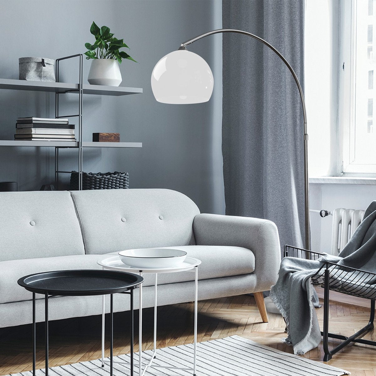 Jago - Booglamp - Hoogte Verstelbaar - LED E27 - Max 60W - Roestvrij staal - Vloerlamp - Hoogte 130-180 cm - Wit (Copy)