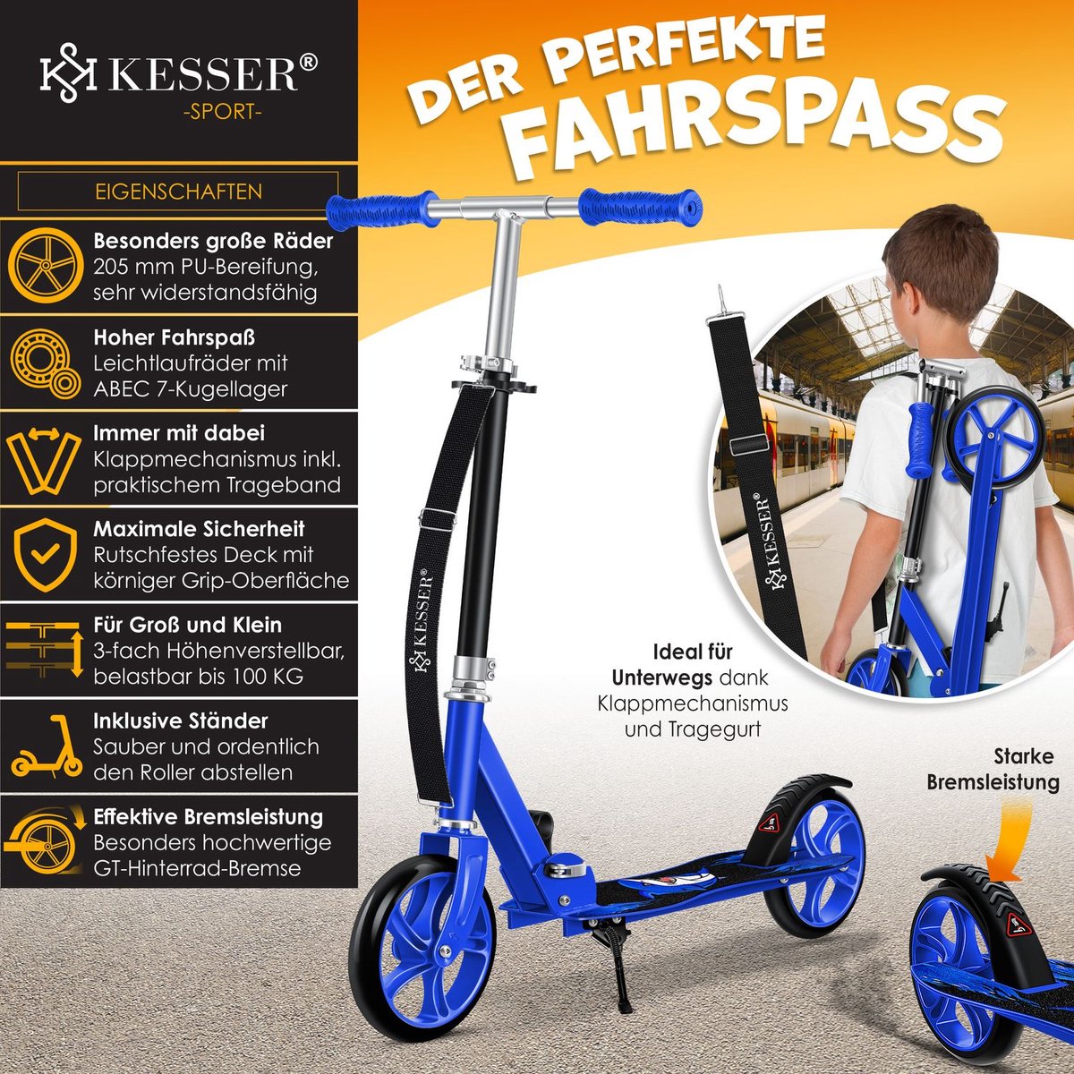 KESSER® Kinderstep - Opvouwbaar - Verstelbaar - Blauw •
